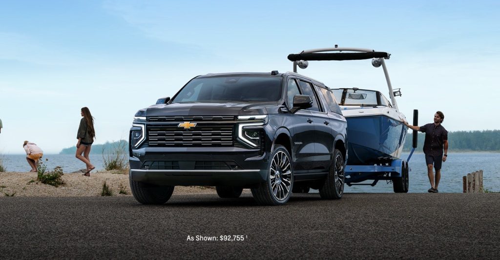 2025 Chevy Suburban at a boat ramp