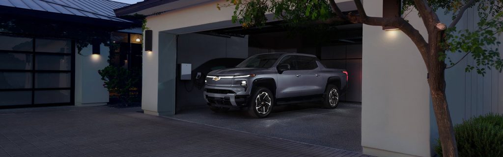 2025 Chevy Silverado EV parked in a garage