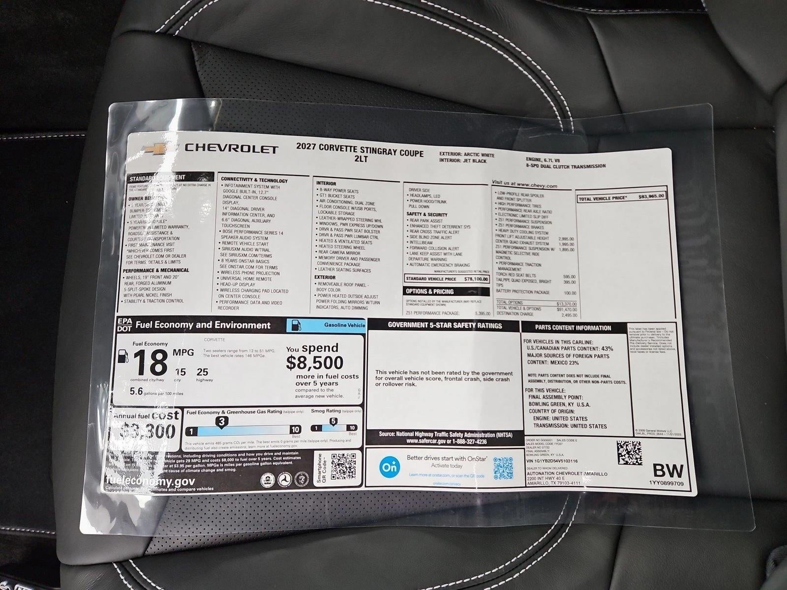 2027 Chevrolet Corvette Stingray 2LT